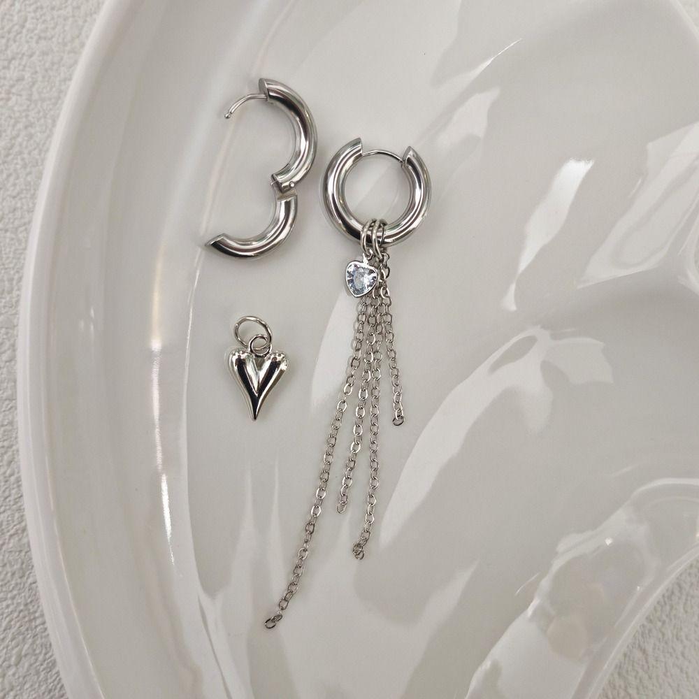 2Pcs Stainless Steel Chain Hoop Earrings Piercing Earrings  Ear Jewelry Accessories