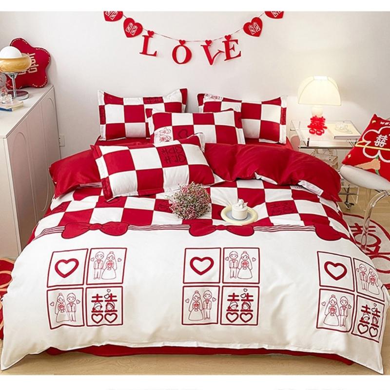 4 Piece Washed Cotton Bed Sheet Set Brushed Finish Duvet Cover Pillowcase For Years Round Comfort Family Household Use