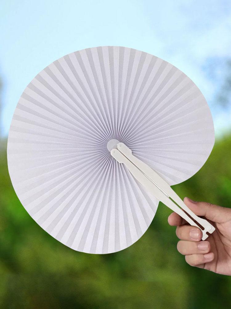 Round Shaped DIY Painting Fan with Plastic Handle Folded Fan Blank Paper Fan for Home Dancing Party Wedding Decoration
