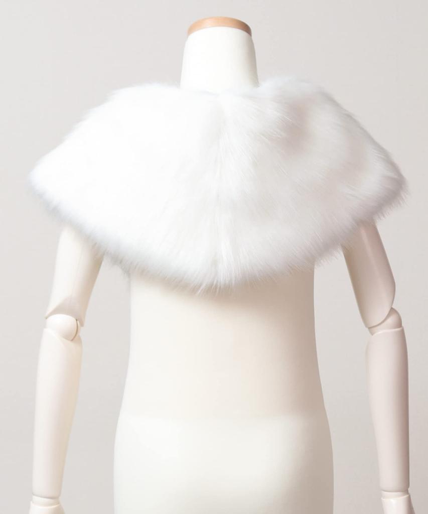 KYOETSU Coming-of-Age Ceremony Fur Shawl with Snap Buttons (White)