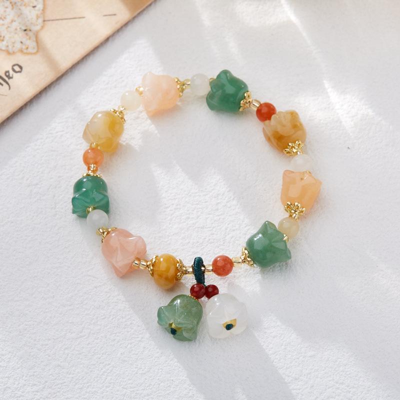 Temple Natural Xinjiang Pumpkin Bead Bracelet for Couples, Vintage Ethnic Style Pixiu Gourd Pumpkin Gold Silk Jade Bracelet