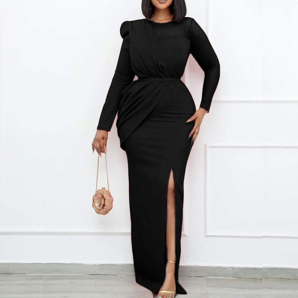 D190 Women's 2023 New Mesh Splicing Maxi Dress - European & American Style