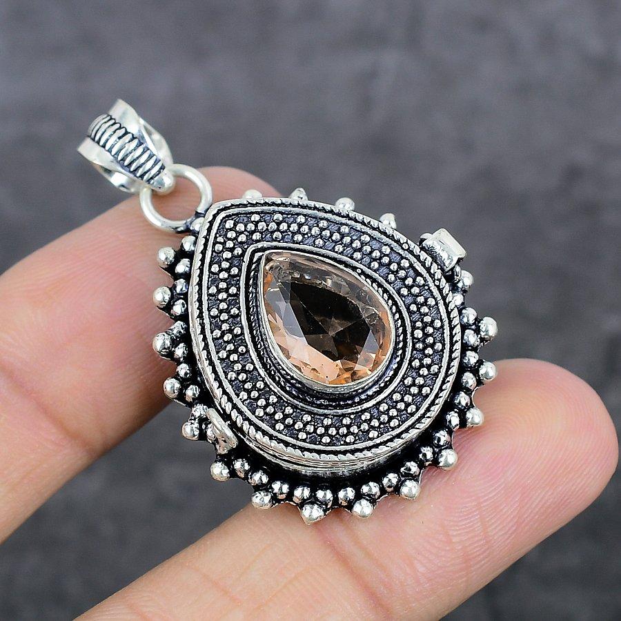Morganite Gemstone 925 Sterling Silver Jewelry Pendant 1.77"