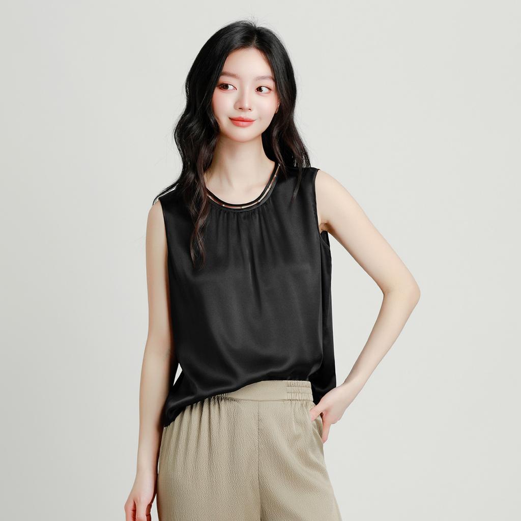 92% Mulberry Silk Stretch Satin Fashion Bottom Top Versatile High End Shirt Mulberry Silk T-shirt for Women