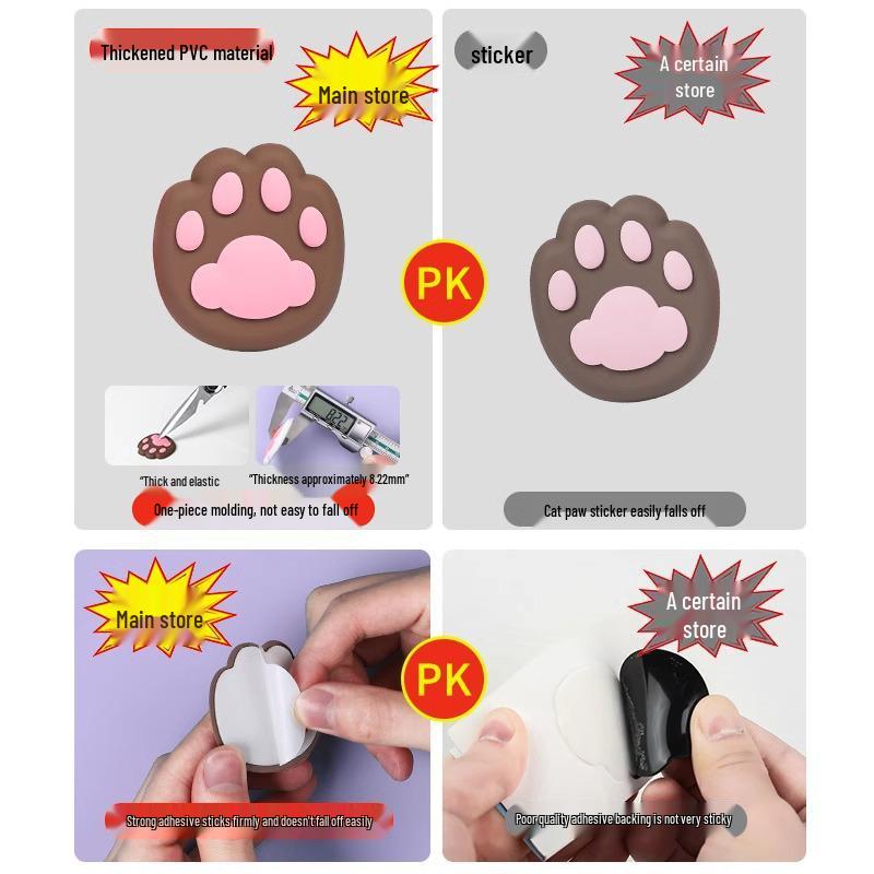 Adorable Cat Paw Silicone Door Handle Cushion Wall Sticker Bumper