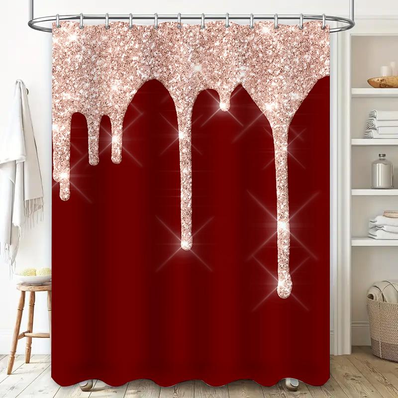 Luxury Shower Curtain Set Waterproof Non-Slip Red Sparkling Glitter Rainy Design For Bathroom Decoration Home Accessory (180X240