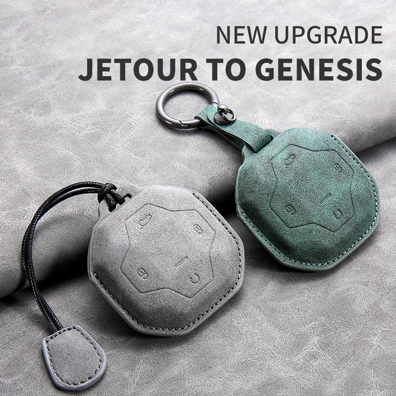 Leather Car Key Case Cover for Chery Jetour To Genesis Traveller T2 X90 X70 X95 DASHING X-1 Plus DTC L9 Car Key Shell Keychain