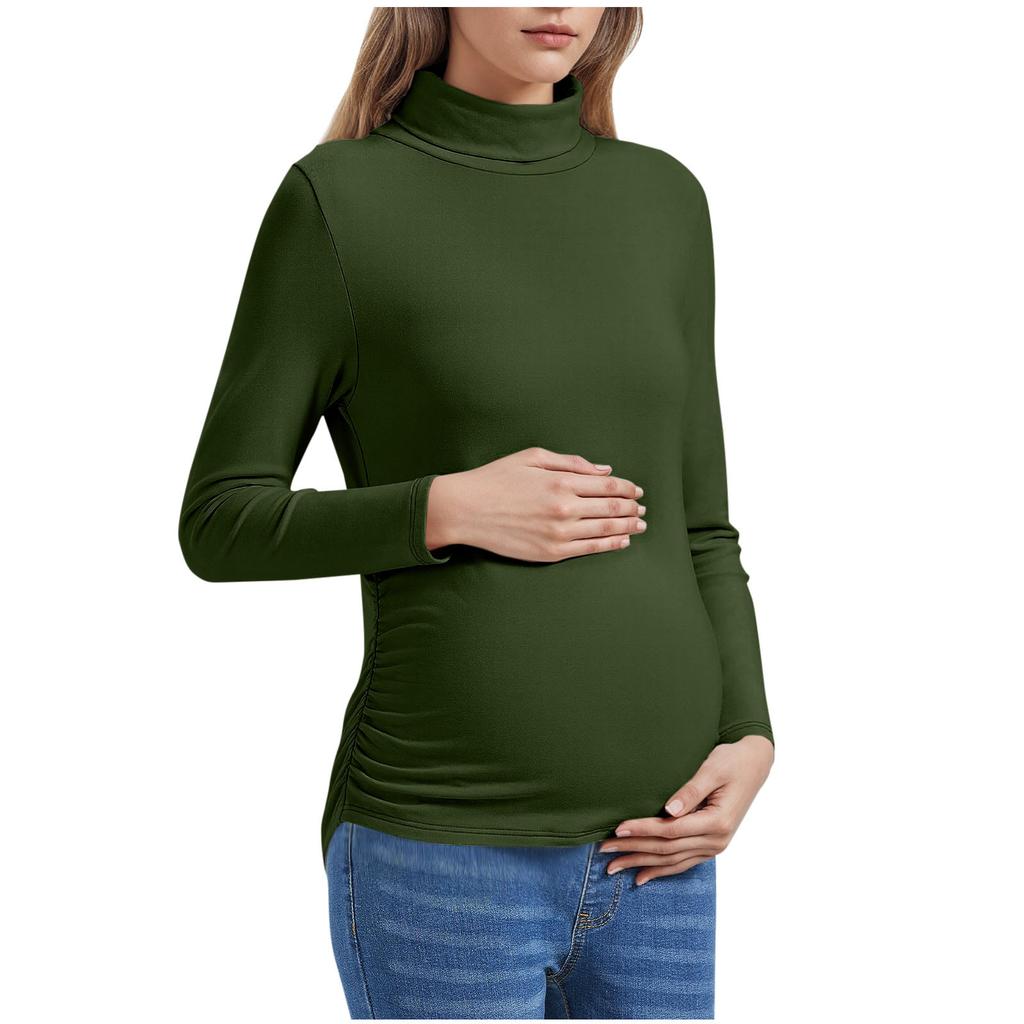 Women's Solid Color Warm Long Sleeved Pullover Maternity Top