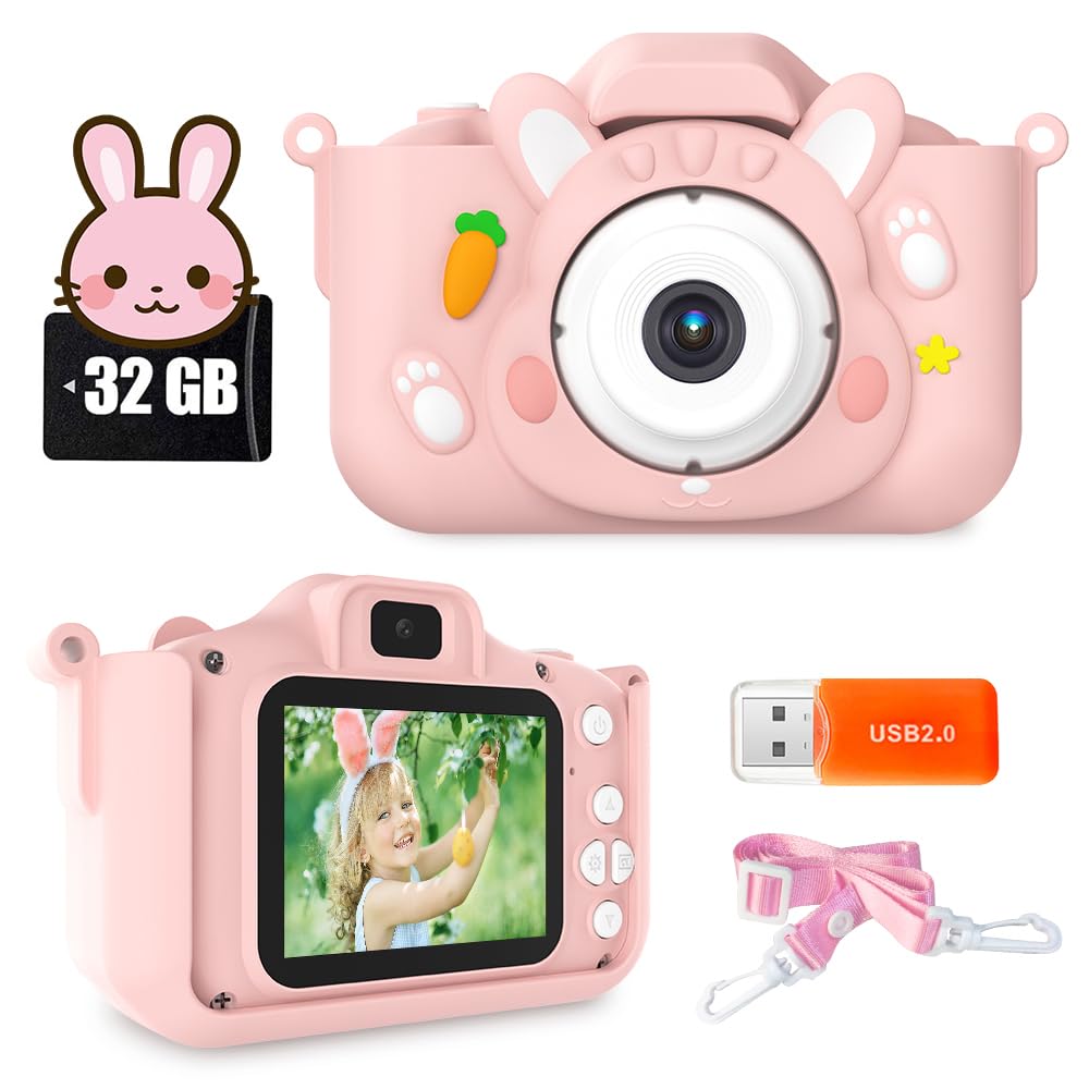 

Игрушечная камера с 50 МП пикселей и музыкой IPS 1080P 8x 32 ГБ SD Игра 1000 мАч и отличный подарок для мальчиков и девочек Детский плеер, 2,0-дюймовый экран, запись, розовый