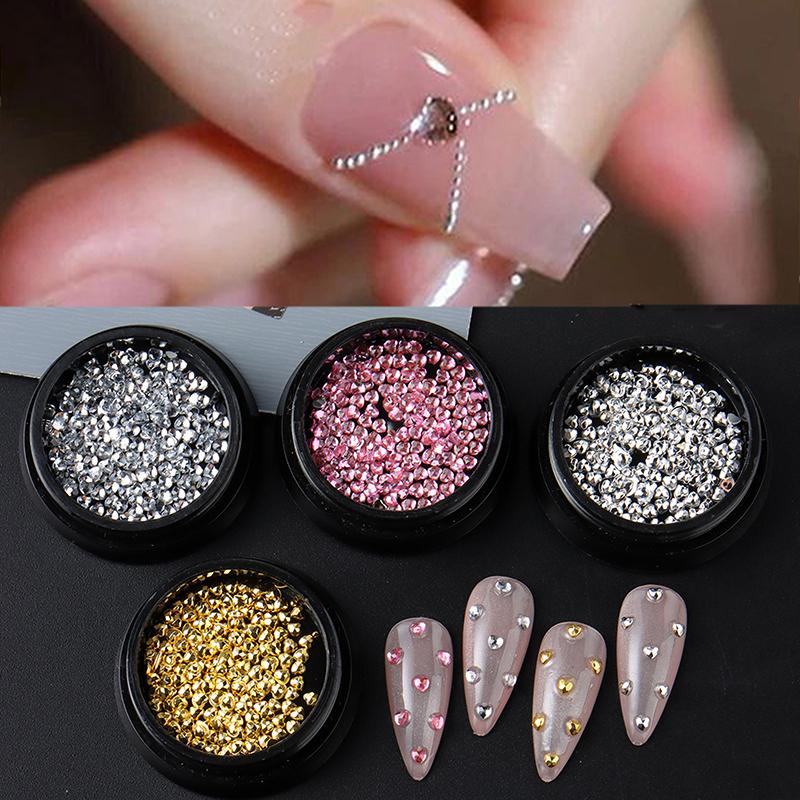 Four Color 1Box Mini Heart-Shaped Nail Jewelry Flatback Nail Charms Nail Art Accessory Gold Silver Manicure Bead