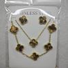 13mm Clover Pendant Necklace Bracelet Earring Set 18K Gold Plated Stainless Steel Jewelry Women Men