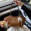 with Pendant Commuting Handbag PU Leather French Tote Bag Autumn Winter Underarm Bag  Travel