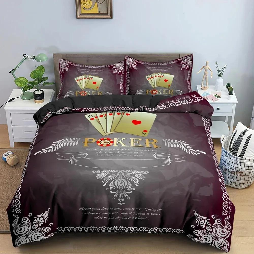 Nytt 3D Spelkortsmönster Sängklädesset Lyxigt Mysigt Påslakanset King Queen Full Size För Täcke Örngott Sängkläder