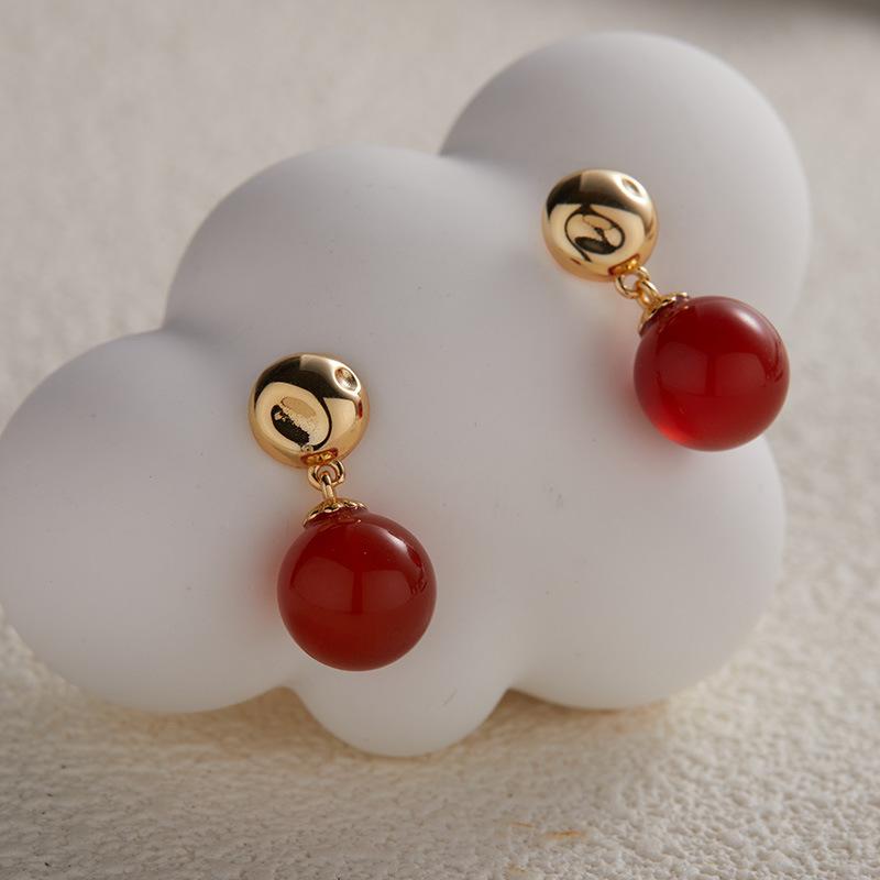 

S925 Sterling Silver Natural Red Agate Black Agate Green Jade + Tiger Eye Colored Treasure Stud Earrings Women S Trend Ball Earrings