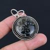 Pendentif Bijou Chakra Racine Pierre Précieuse Corail Fossile Rond Noir Monture Argent 925