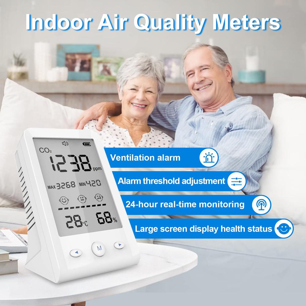 Sensor CO2 Infravermelho NDIR Profissional Detector Qualidade do Ar Dióxido de Carbono Temperatura Umidade Monitor Medidor Interno Analisador de Gás Digital Display LCD