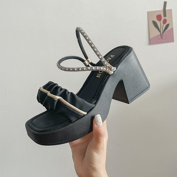 

Новые женские босоножки на высоком каблуке, лето 2024, тапочки, женские резиновые женские тапочки, роскошная обувь для женщин, Zapatos De Mujer 35 чёрный