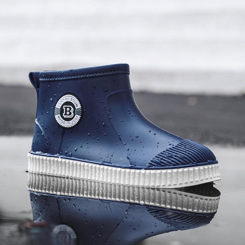 

Мужские и женские короткие нескользящие и водонепроницаемые модные резиновые сапоги с флисовой подкладкой, терморезиновая обувь, кухонная рабочая короткая обувь для воды 40 синий