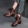 Retro Breathable Hollow-out Boots Sandals Genuine Leather Fashion High Heels Women's Shoes