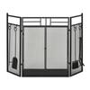 Large Fire Screen for Fireplace or Stove - 2-in-1 Fireplace Spark Guard with Accessories - 3 Folding Panels and Door - Black Metal Steel