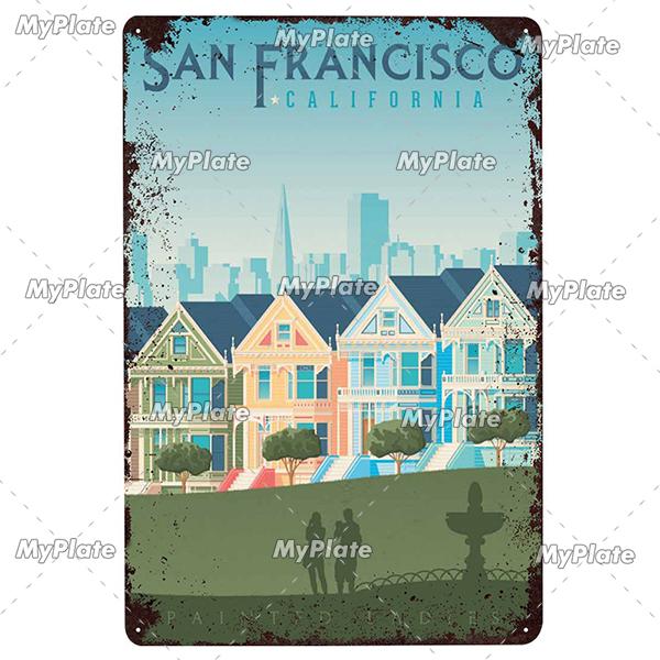 USA Tin Signs Vintage Metal Sign City Plaque Wall Decor for Garage Bar Pub Man Cave Decorative Plate Iron Country Painting