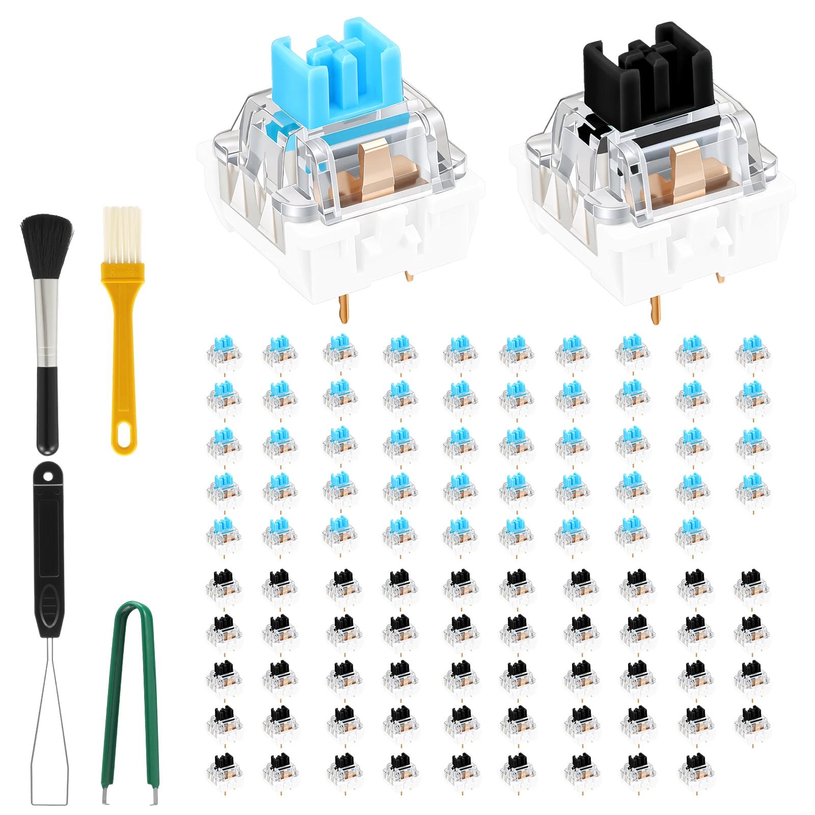 

100Pcs 3Pin Mechanical Keyboard Switch Kit Blue Black Linear Switches with Puller Tweezers for Hot-Swap Keyboard DIY Replacement