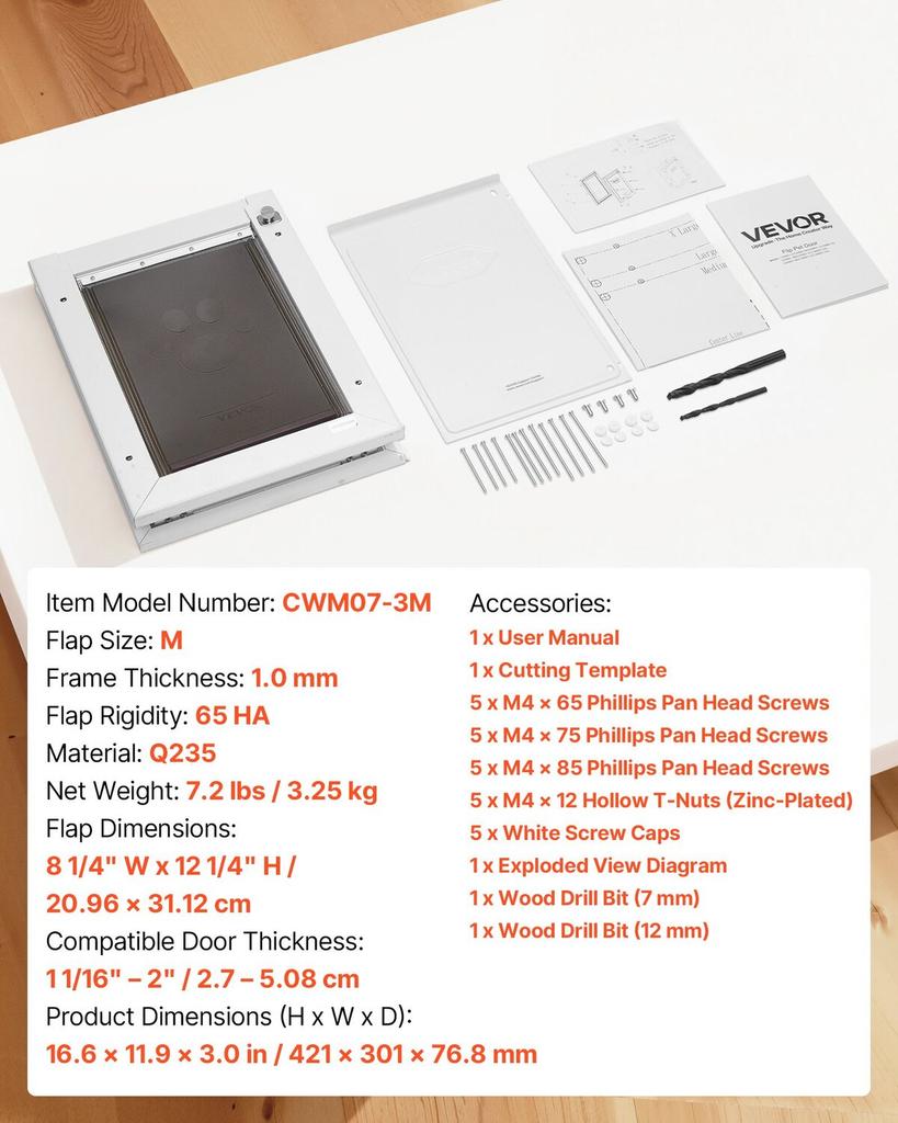 Pet Door, Medium, with Three Magnetic Flaps and Metal Frame, Strong and Weatherproof Dog Door for Interior and Exterior Doors, Easy to Install, Easy