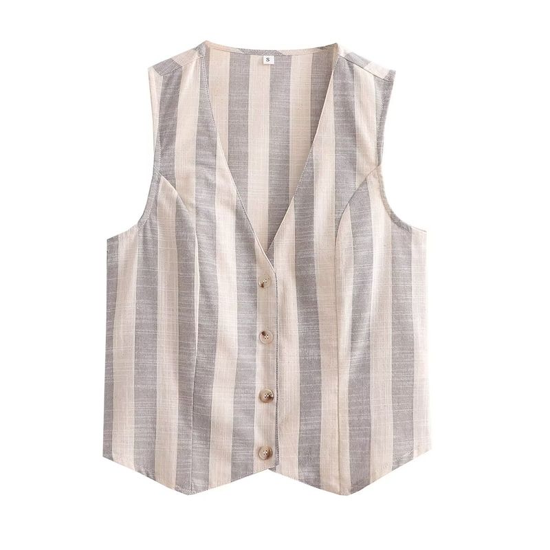 

Women s Kaslead Fashion Style Imitation Linen Stripes Vest Vest S
