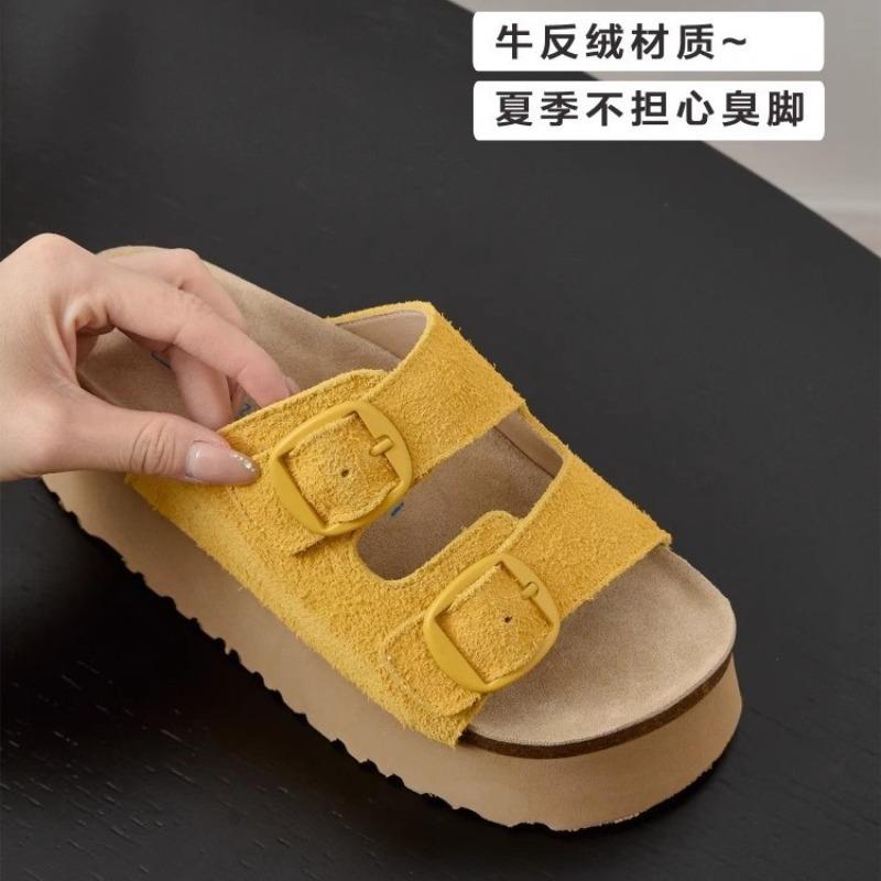 7Cm thick-soled heightening cool slippers women's outer wear leather summer small people show height small size women's shoes