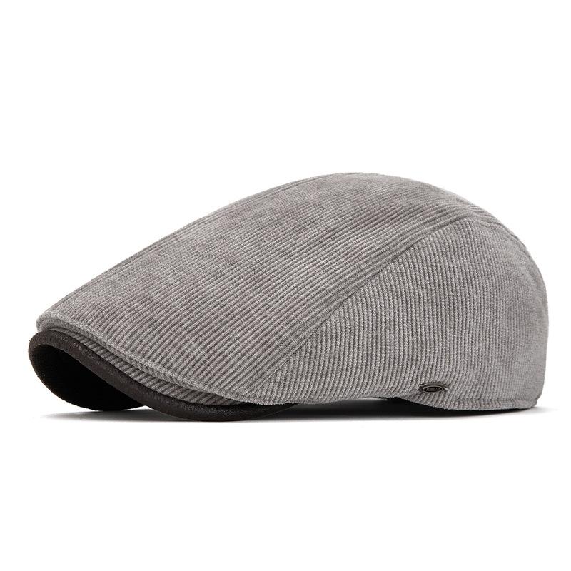 Men's Beret Autumn Winter Velvet Warm Cap British Vintage Corduroy Forward Cap Painter's Hat