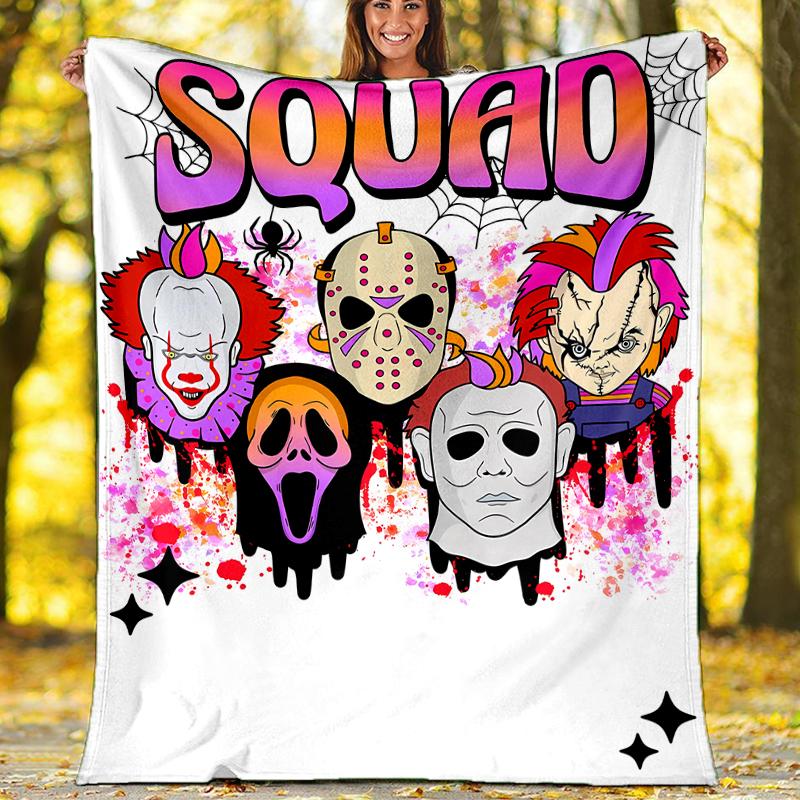 Coperta stampata a tema horror di Halloween - Perfetta per divano, letto, viaggi e uso all'aperto | Lavabile in lavatrice, accogliente e resistente.