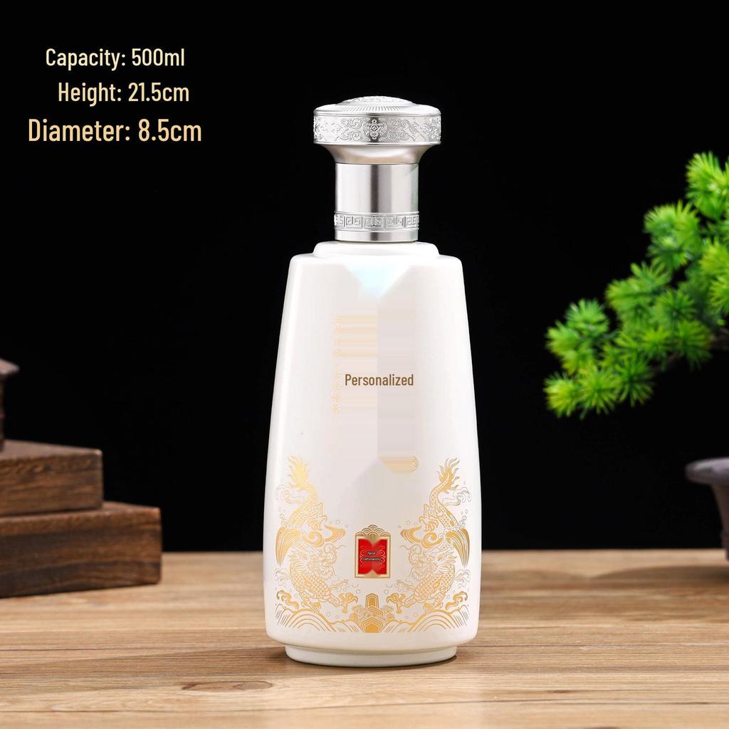 High-End Dragon Pattern White Wine Glass Bottle with Gift Box, 1 Jin Capacity, Customizable, Empty.