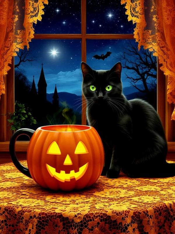 Diamond Painting New Collection Halloween Pumpkin Black Cat Diy Full Rhinestone Embroidery Animals Mosaic Cross Stitch Kits Wall Decor