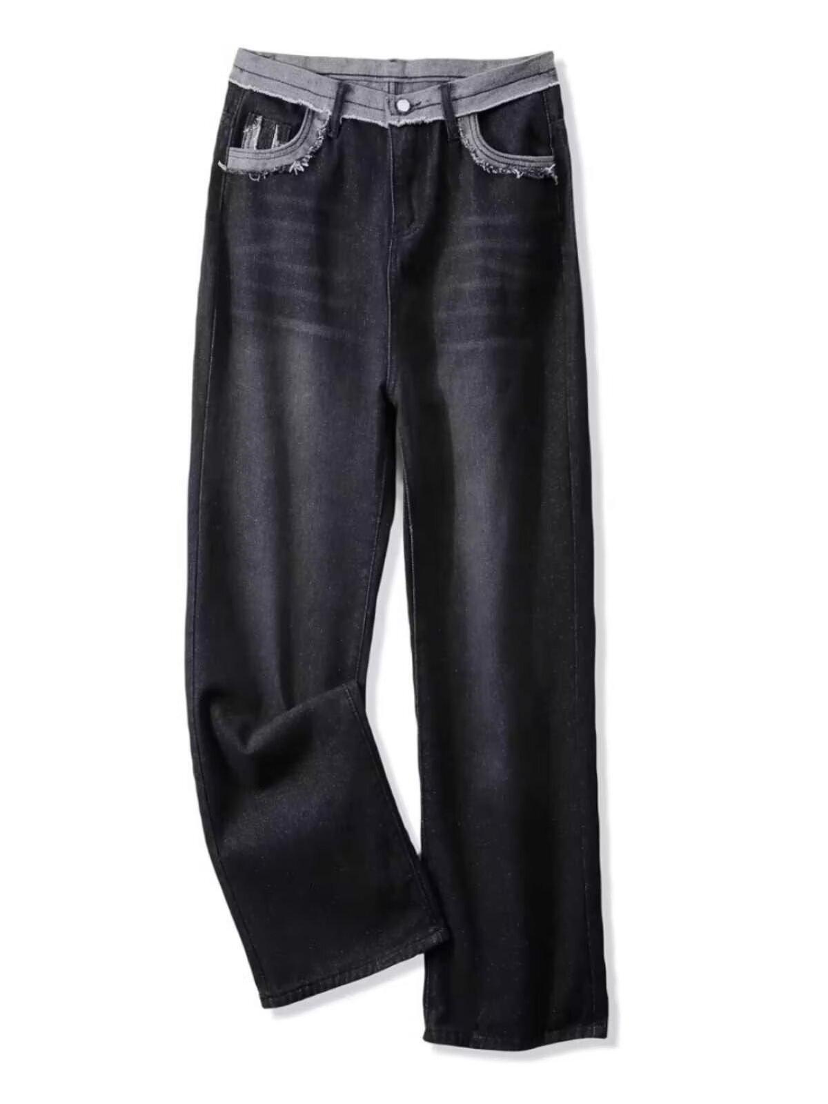 

Женские джинсы с высокой талией в стиле ретро с широкими штанинами - Длина в пол, Слим-фит, Микроклеш, Необработанный край, Тренд Осень/Зима XL: Height 155-165CM (60.5-65.5kg)