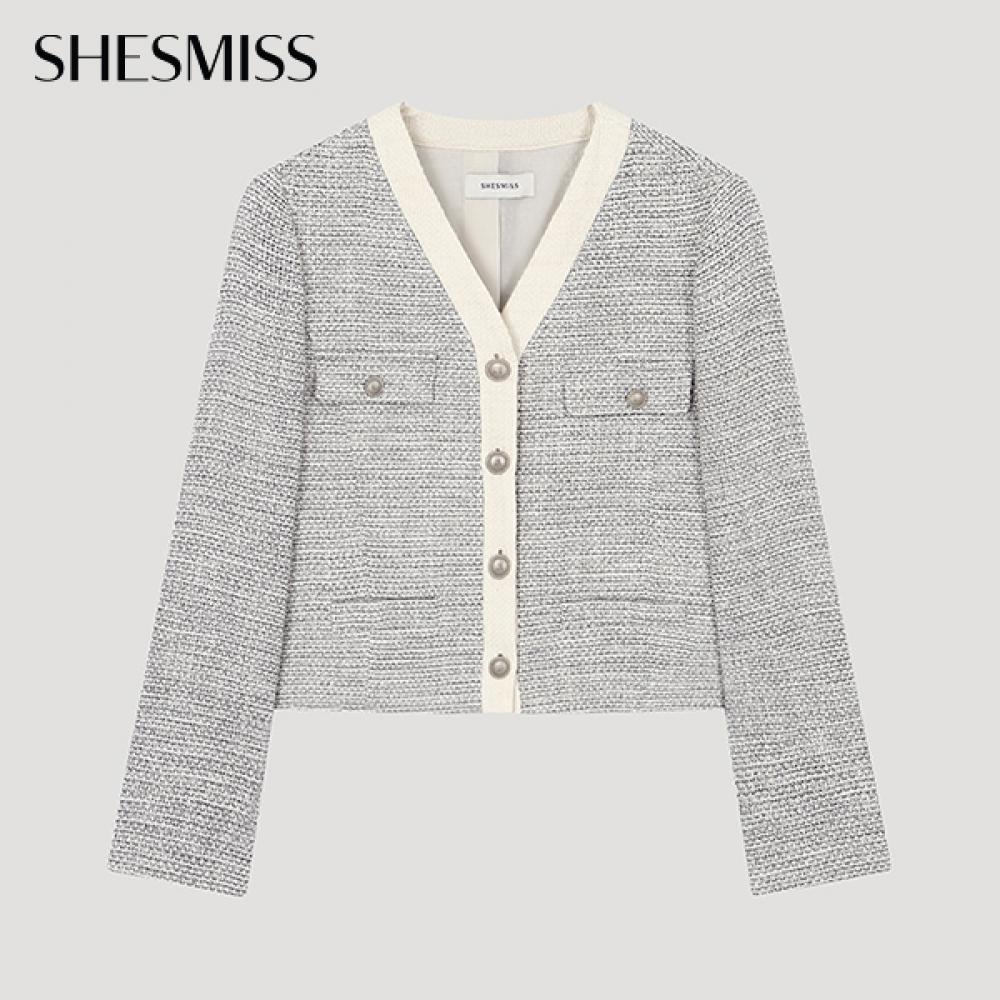 

She S Miss твидовый жакет без воротника с V-образным вырезом Swwjko11050 Gr Grey/55