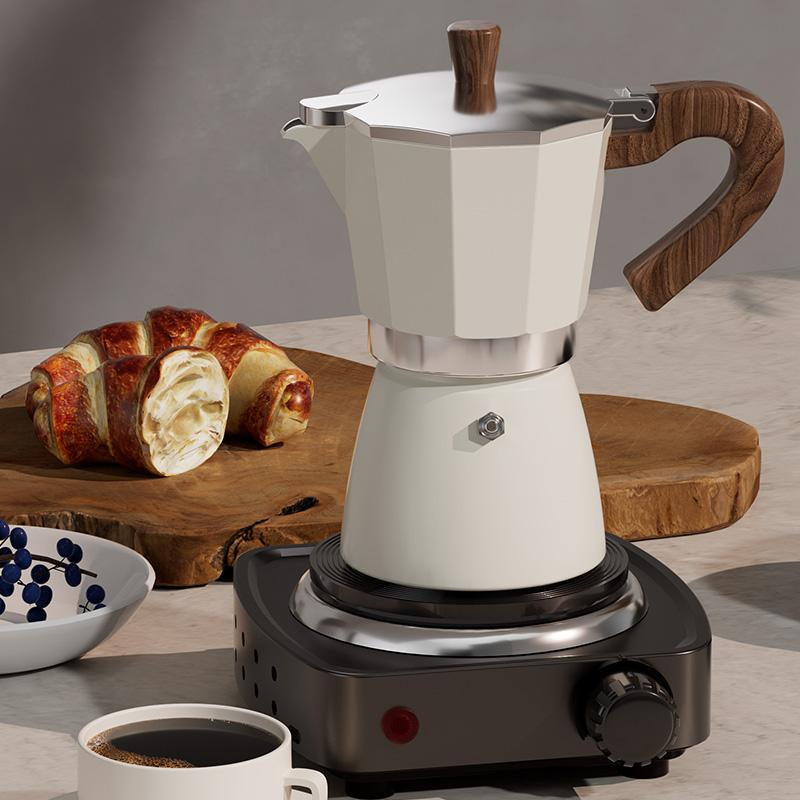 PARACITY 150ML/300ML Wooden Handle Italian Moka Coffee Maker Cafe Accessories Maker Kettle Latte Stoves White Coffee Pot