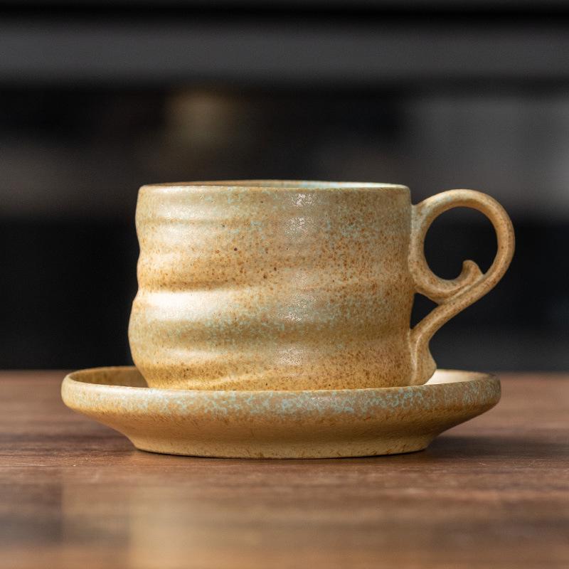 Handmade Retro Ceramic Coffee Cup and Saucer Set - Creative, Simple Design
