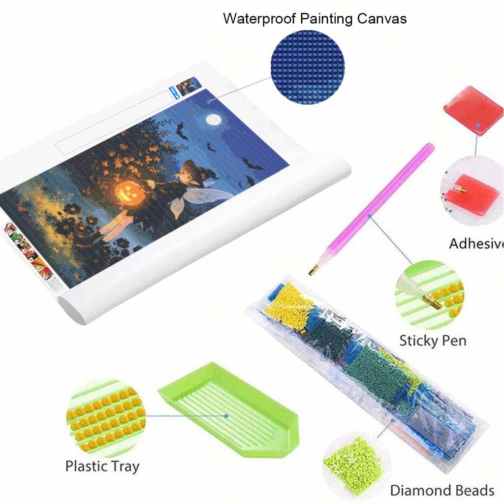 DIY Diamond Painting Kit Halloween Fairy Pumpkin Lantern Night Bat Full Drill Canvas Art Creative Craft Gift for Girls and Adults