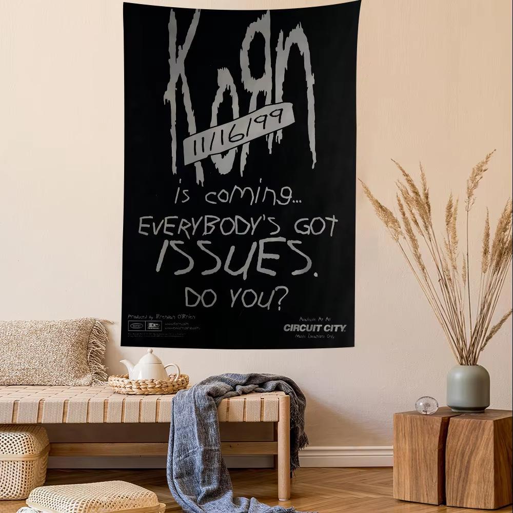 Korn Rockband Charaktere Anime Text Wandteppich Hippie Blumen Wanddekoration Schlafsaal Dekoration Heimdekoration