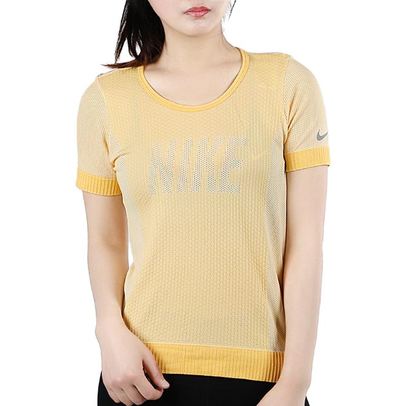 Nike Alphabet Brand Logo Print Round Neck Short Sleeve T-Shirt Women Tops Yellow CV9373-795