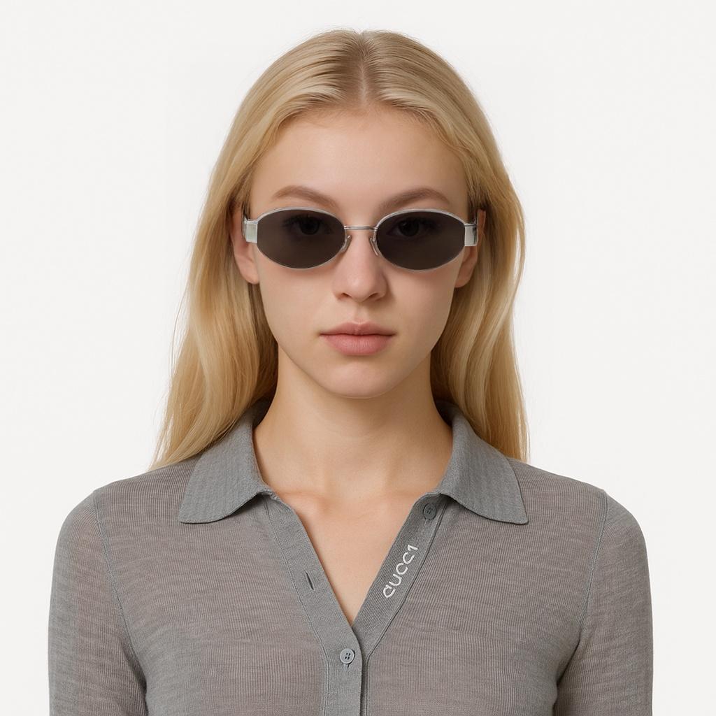 Celine Triomphe Metal 01 UV Protection Oval Sunglasses Women sunglasses Gray 4S235CMLB-36SM