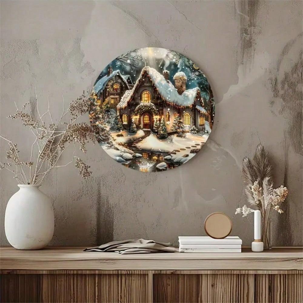 Christmas Round Metal Tin Sign 20x20 Cm Home Wall Decor Holiday Gift