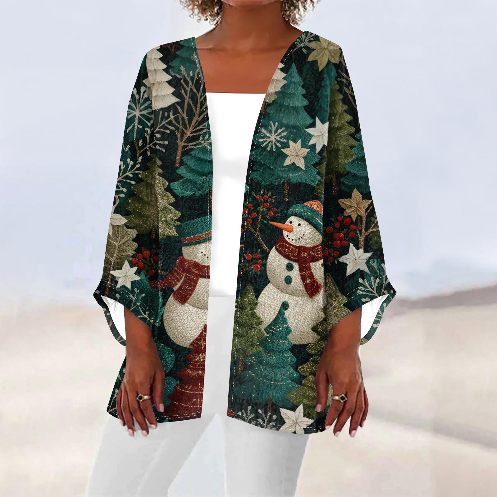 

Женский повседневный и модный кардиган-куртка средней длины, легкий, с рождественским принтом XXL