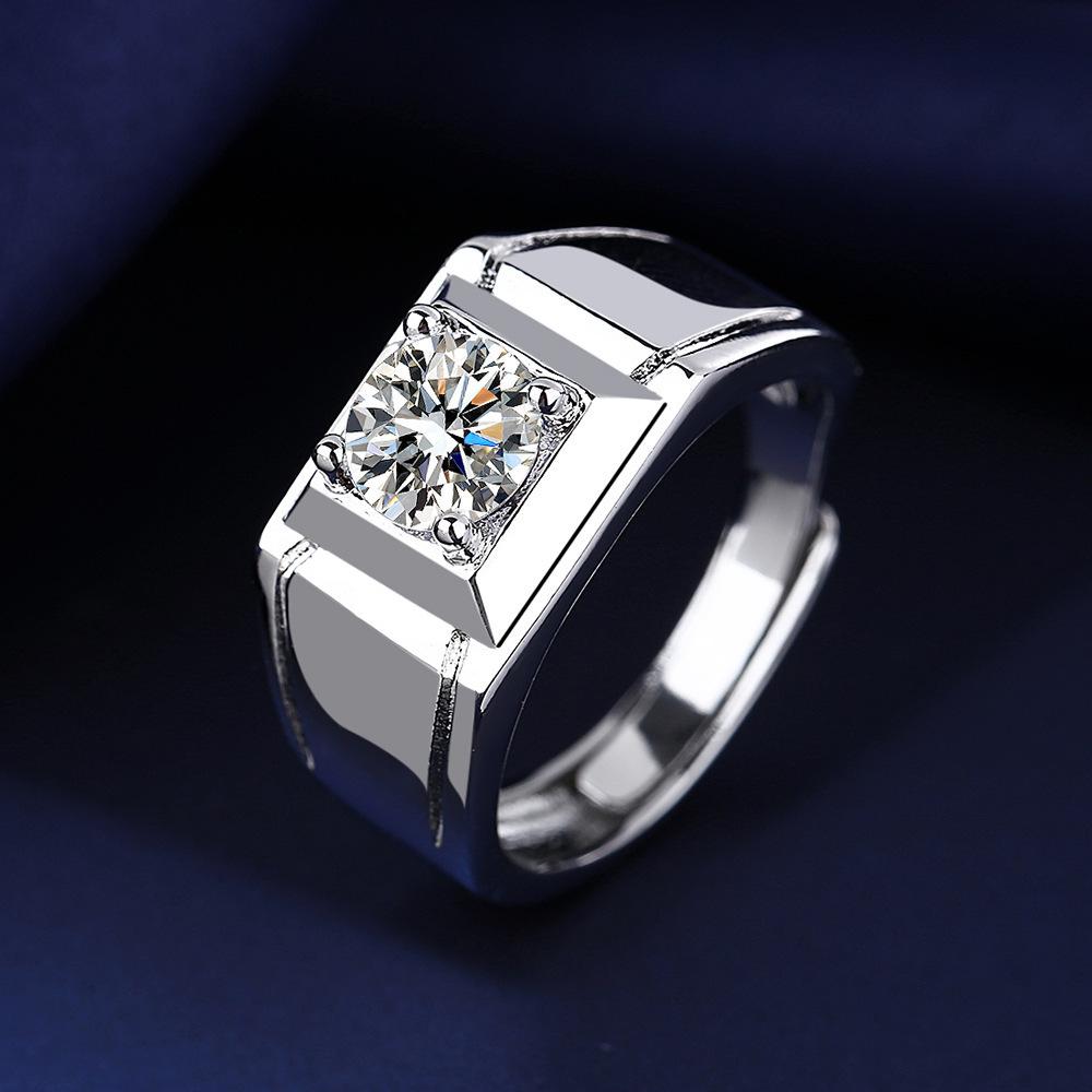 Stylish Simple Classic Live Imitation Moissanite Boys Ring One Carat Men Size:Adjustable белого золота