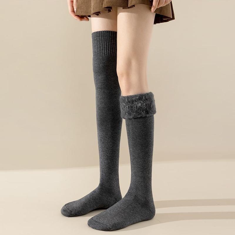 Winter Warm Over-knee High Socks Women Plush Home Sleep Floor Long Socking Jk Solid Soft Thigh Stocking Fluffy Socks 1/2 Pairs