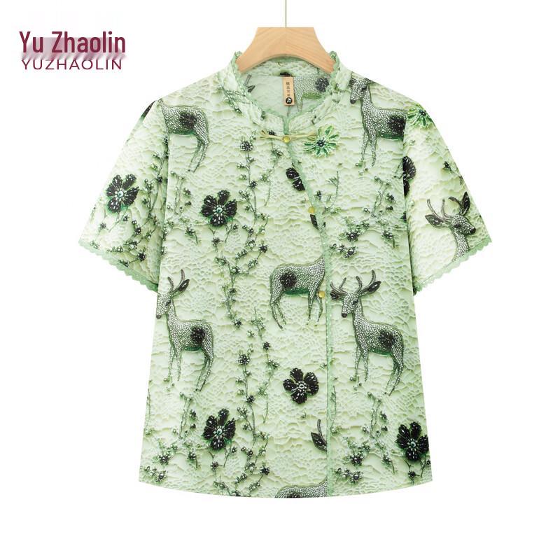 YUZHAOLIN Women s New Chinese Style Short Sleeve T-Shirt 5XL