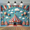 Tecido de fundo fotográfico de tenda de circo de peça única, superfície plana 2D, adequado para festas de primeiro aniversário e carnaval