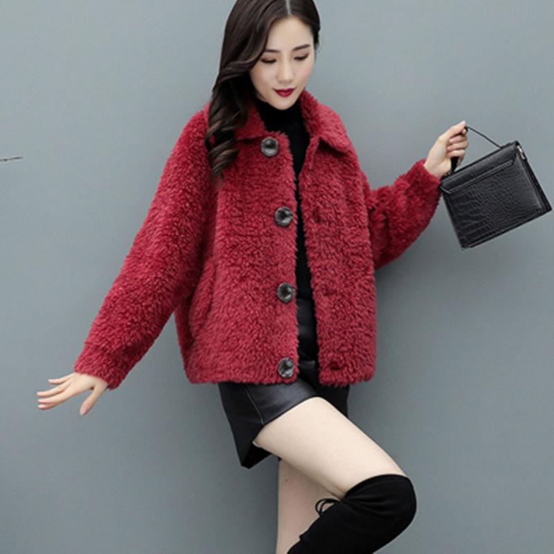 Fur Integrated Coat Women s Autumn and Winter Imitation Lamb Wool Coat Women s Short Loose Popular Coat Trend M