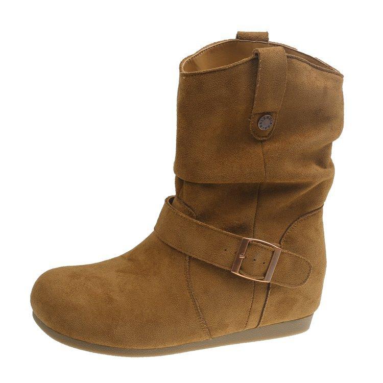 

Niu leather version~ French retro suede small short boots women s 2025 new round head flat bottom stacking boots western cowboy boots 40 верблюд