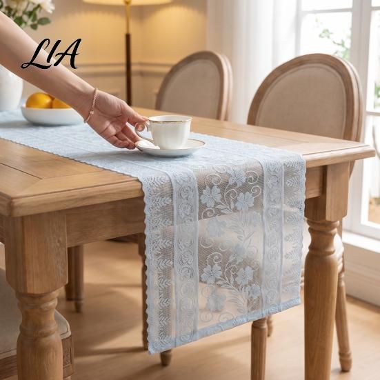 Sheer Fabric Entryway Runners Floral Lace Table Runner, Scalloped Edge Vintage Retro Hollow Out Tablecloths Farmhouse Cover for Dining Wedding